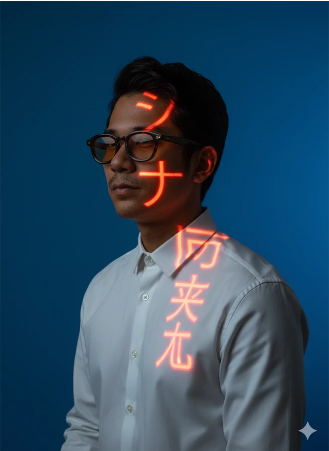 Neon Kanji — Futuristic Editorial Portrait with Projection Mapping