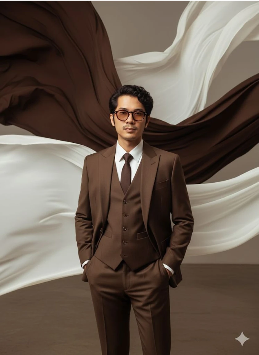 Cinematic Brown Suit Portrait — Elegant Men’s Fashion Editorial