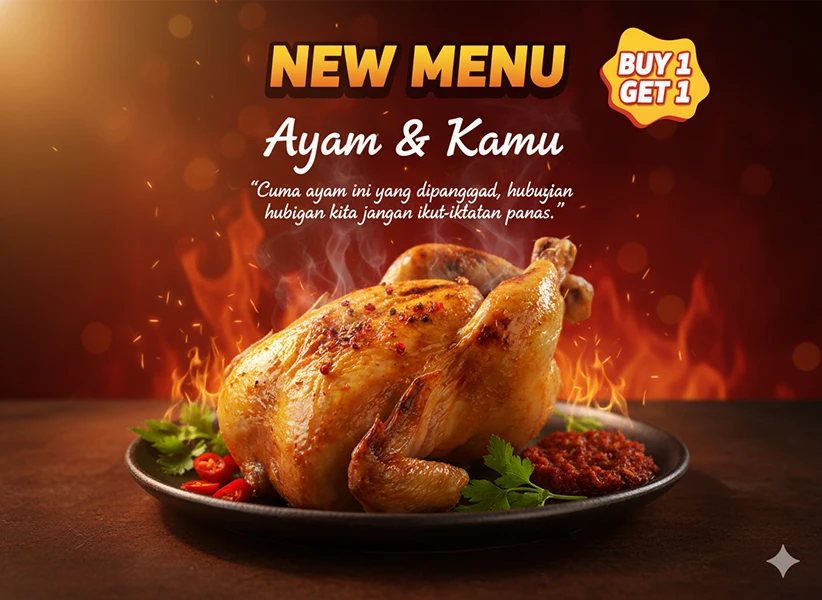 Cinematic Ayam & Kamu — Fiery Grilled Chicken Romance Poster