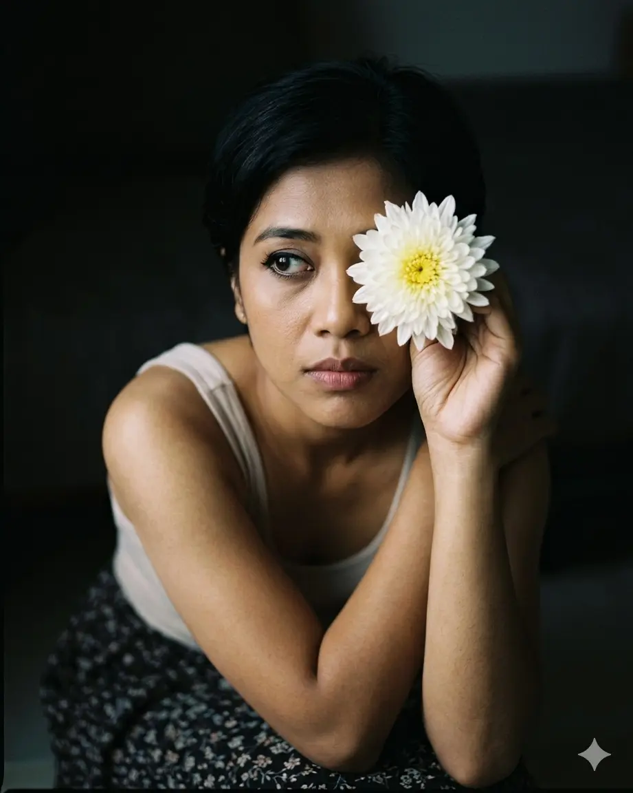 Melancholic Flower Holding Photo