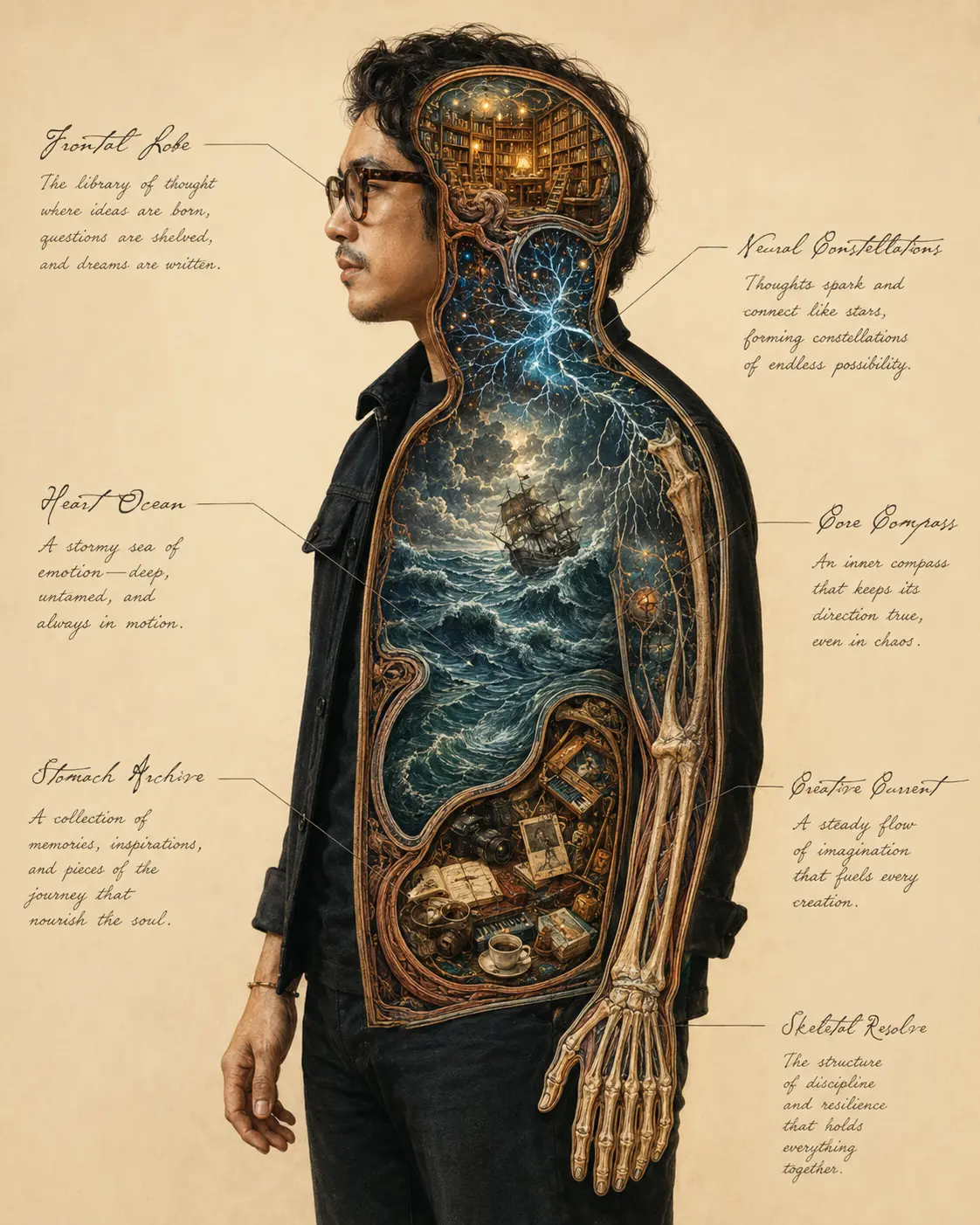 Scientifically Illustrated Cross-section Portrait