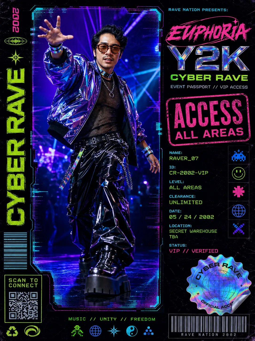 Y2K Cyber Rave Event VIP Access Card