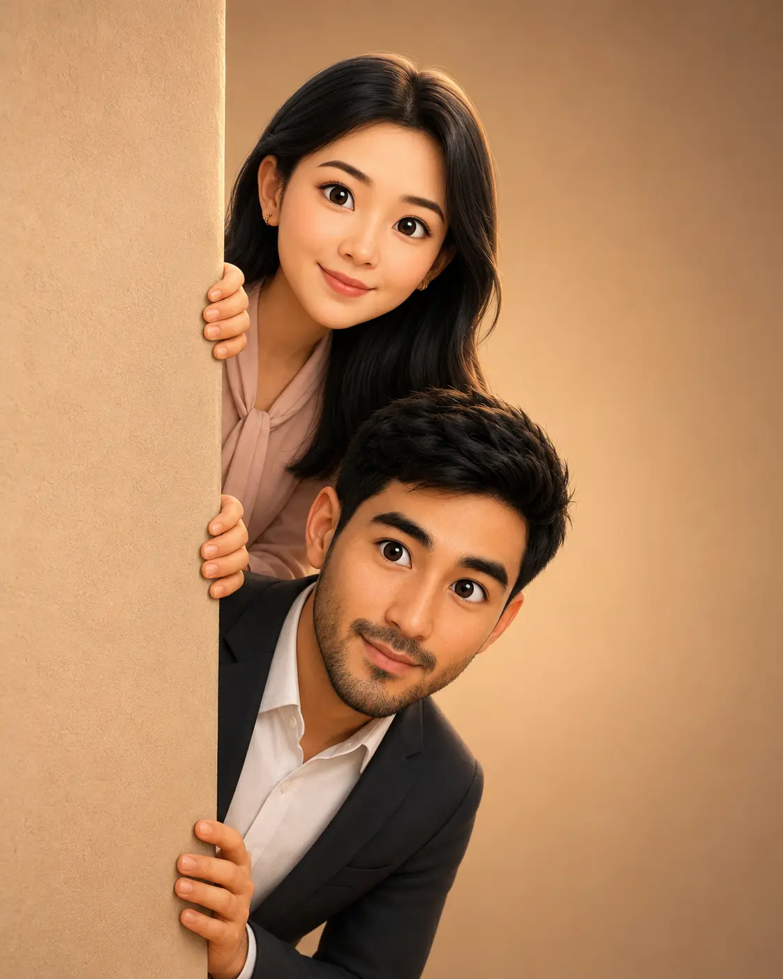 Cute 3D Couple Peeking