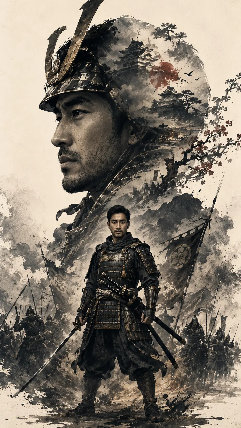 Ink-wash Samurai Portrait Poster