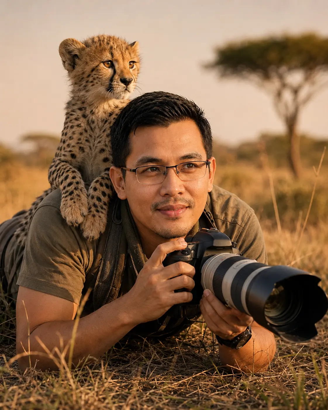 Wildlife Photographer With Wild Animal