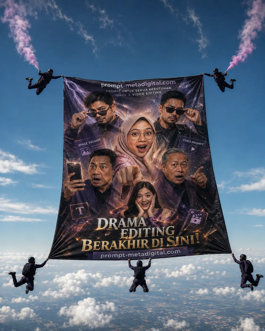 Skydivers and Huge Banner in the Sky