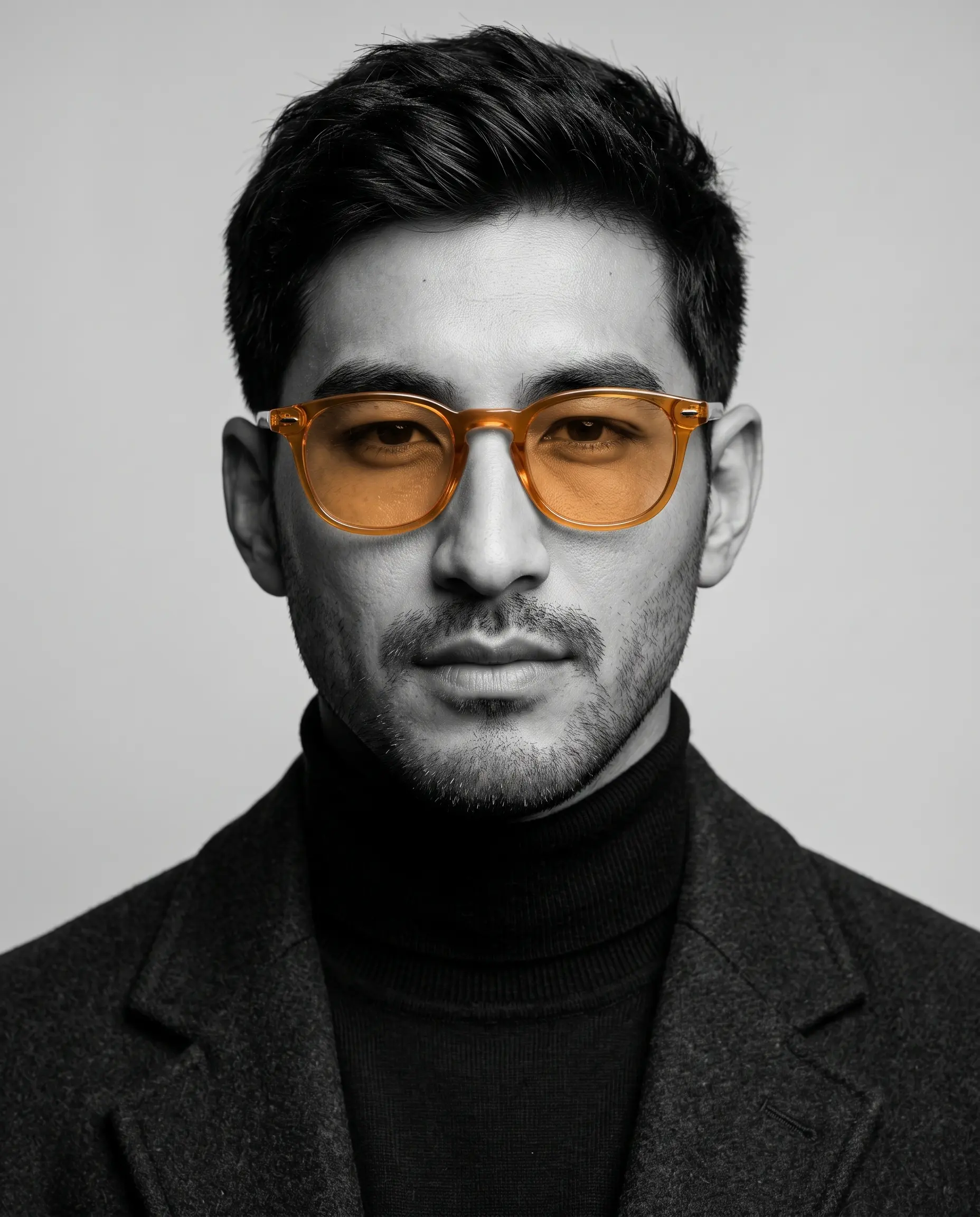 Grayscale Portrait with Orange Glasses