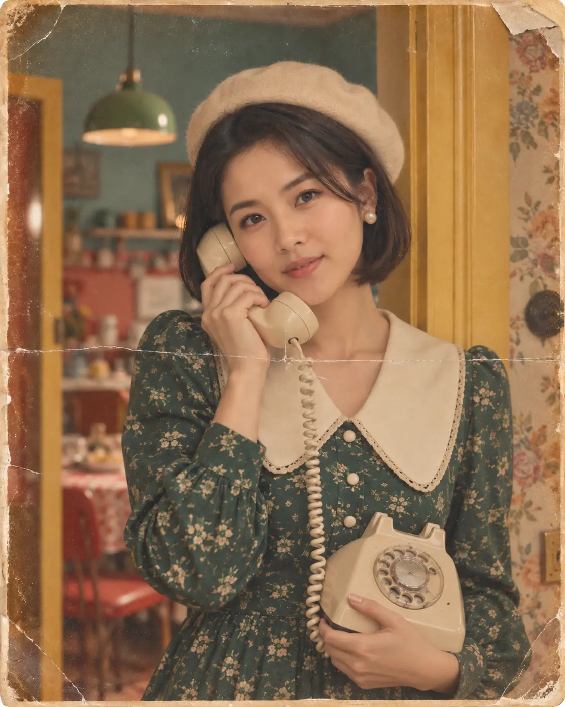 Retro 70s Selfie with Telephone
