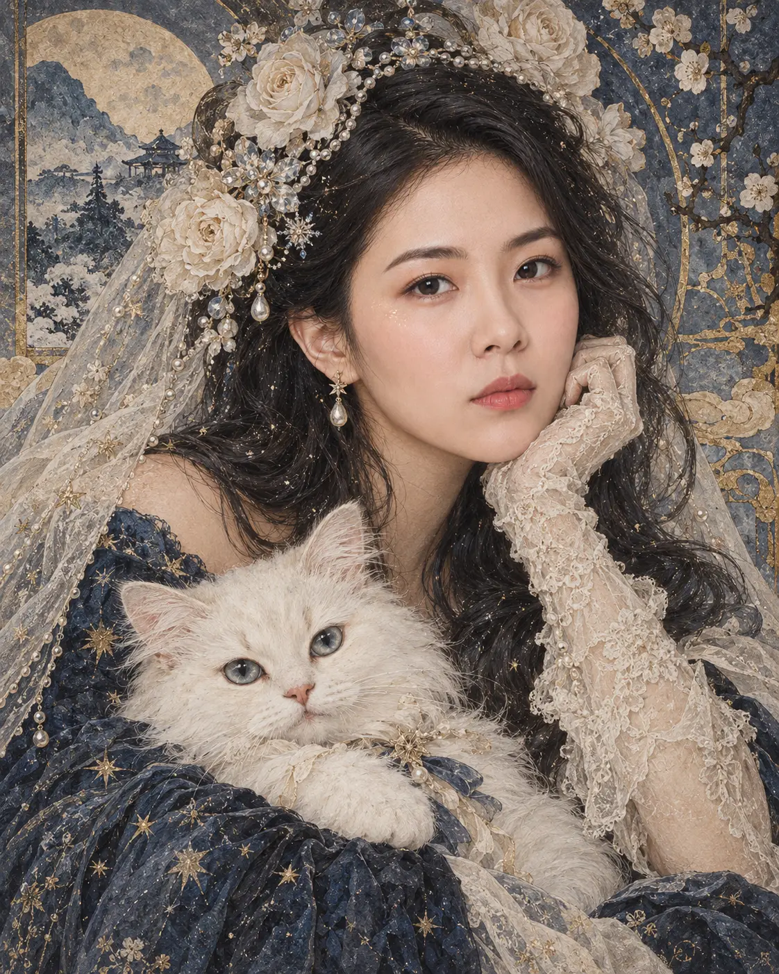 Art Nouveau Elegance with Japanese Ukiyo-e Portrait