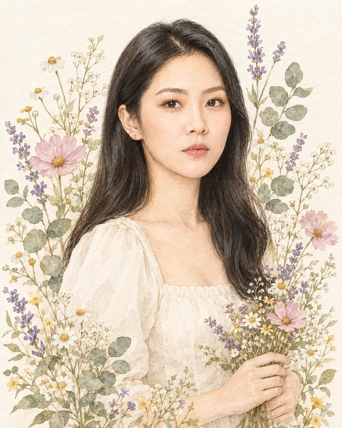 Watercolor Wildflower Botanical Portrait
