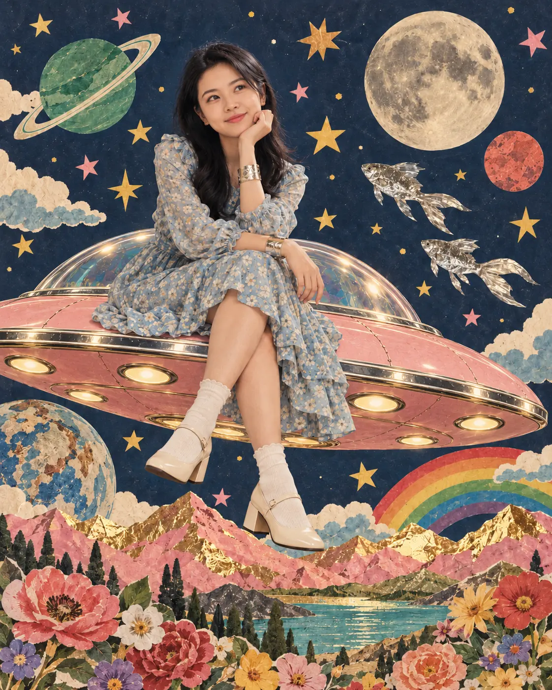 UFO Surreal Vintage Collage-art