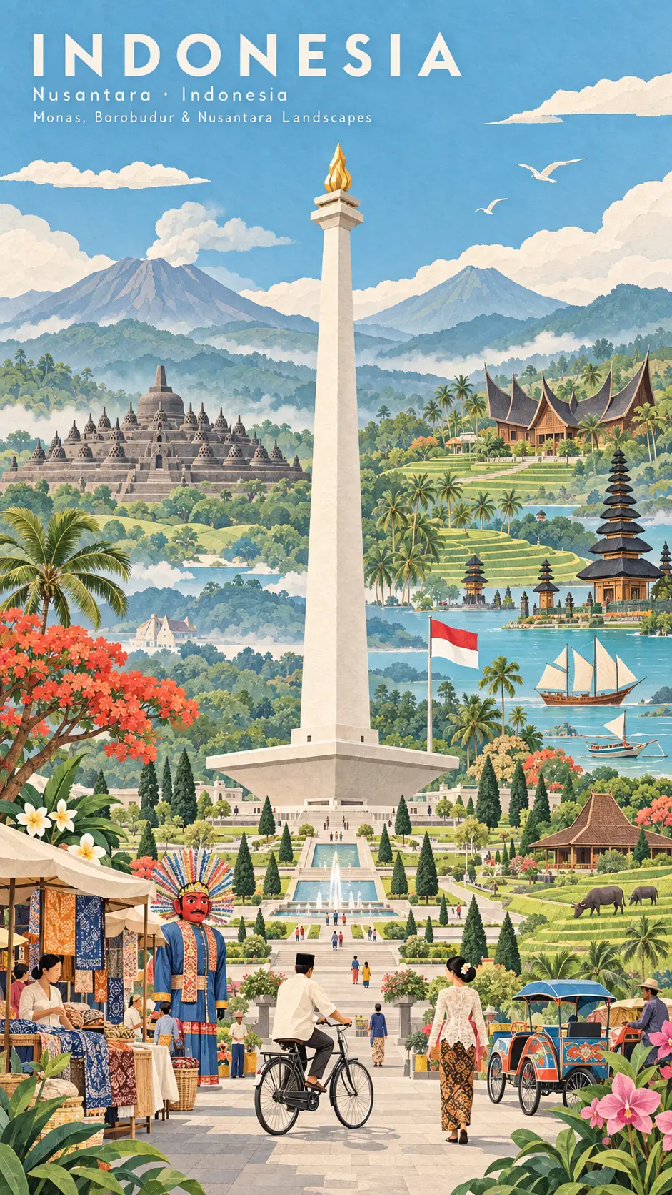 Indonesia Tourism Vertical Illustration Poster