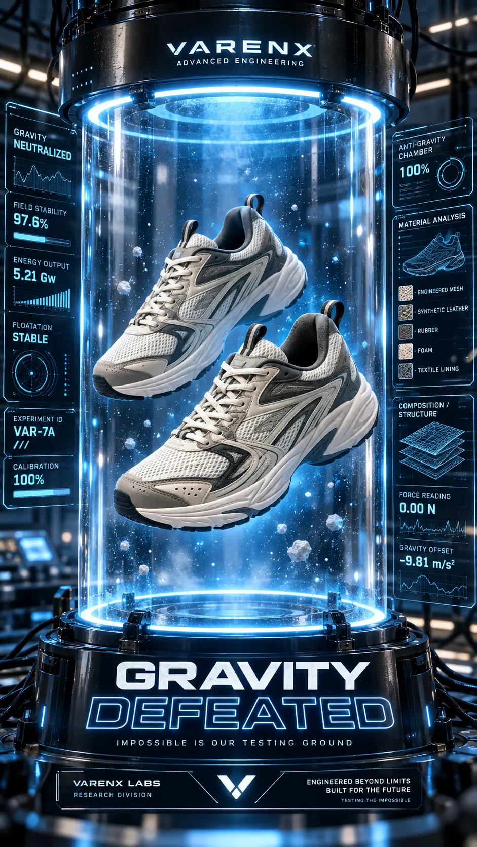 Biotech Futuristic Shoe Editorial Ads
