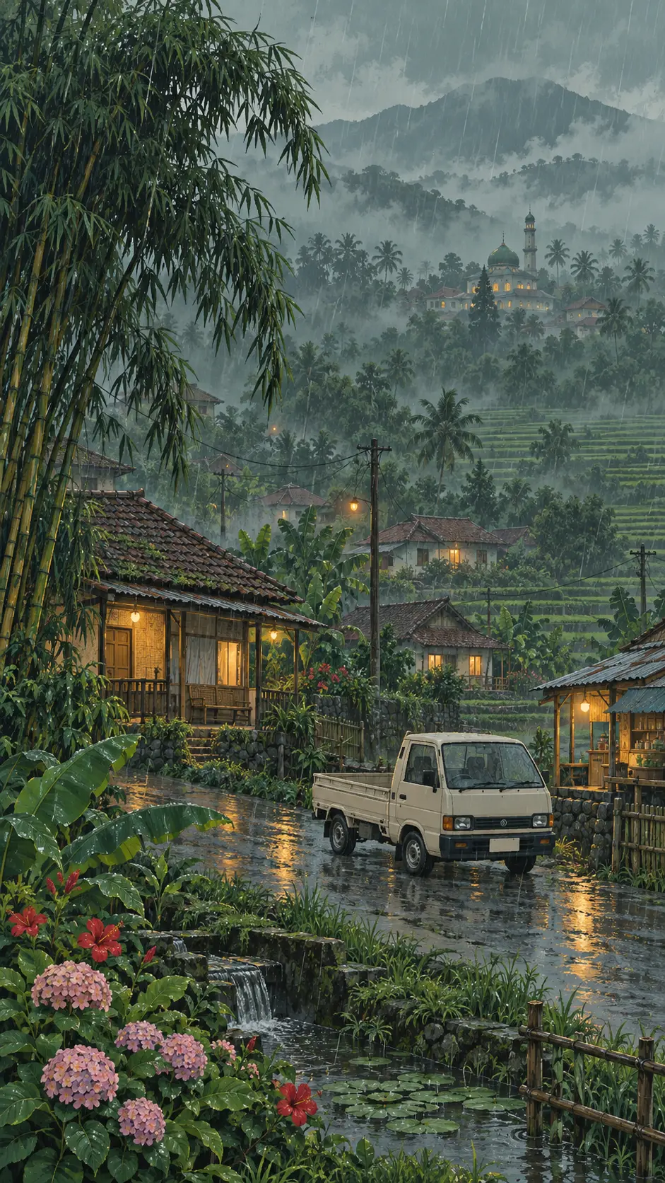 90s Indonesia Village Painting