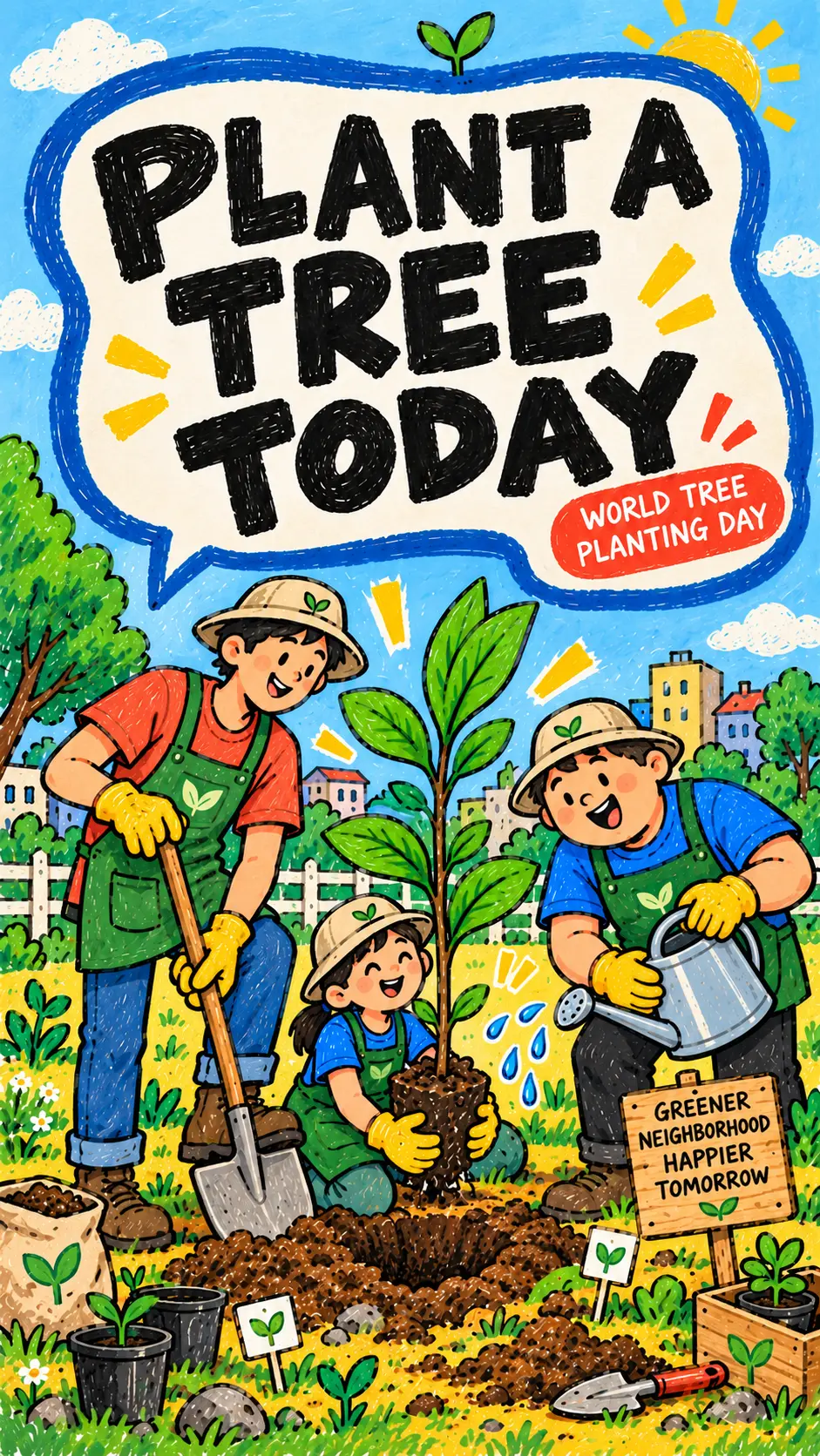 World Tree Day Crayon Drawing Poster